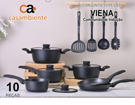 CONJUNTO DE PANELAS VIENA BLACK 10 PECAS INDUCAO            